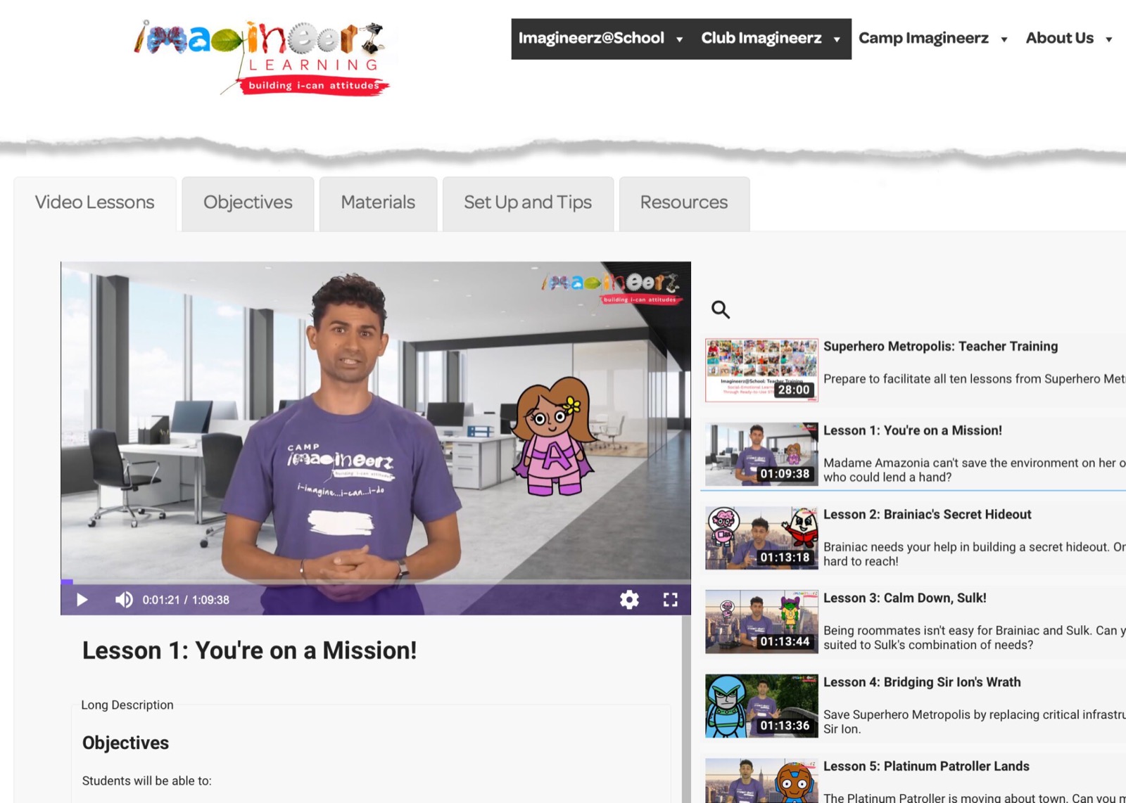 The Imagineerz video lesson platform